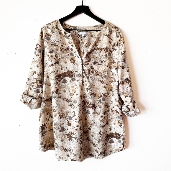 J. Jill Tops - J.jill Floral Tunic V-neck Button Front Long Sleeve Top Women’s Size Large